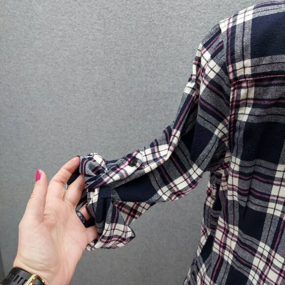 Stillwater Supply Top Womens Large Purple Plaid Long Roll Tab Sleeve Button Up - Picture 8 of 9